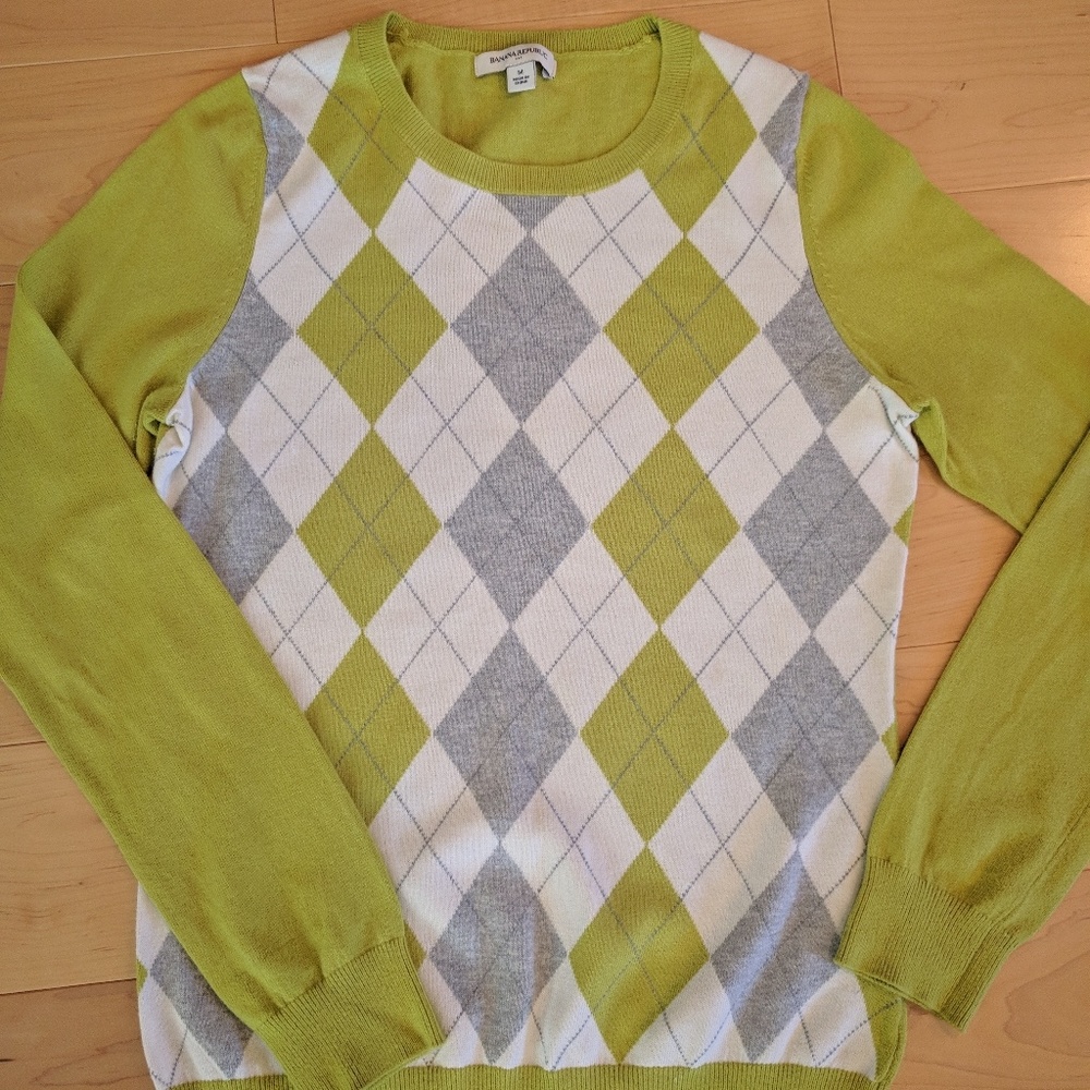 Banana Republic Green Argyle Crew Neck Sweater M
